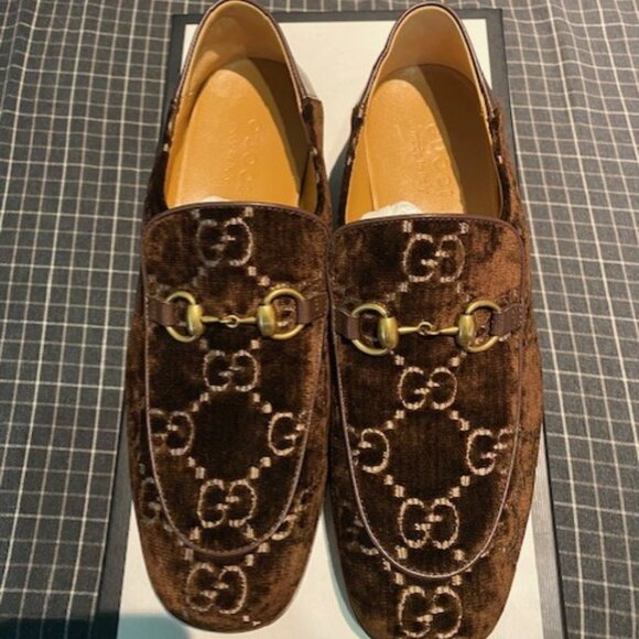Gucci Quentin Brown Velvet GG Horsebit Loafers Size 7.5 - Picture 1 of 7